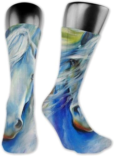 Wpamlrta Kompressionsstrümpfe, Aquarell-Weiß, elegantes Pferd, Unisex, Kompressionssocke, Sport, 3D-Druck, für Laufen und Fitness, Dicke 40 cm, Siehe Abbildung, One size