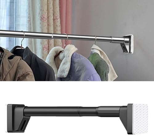 Schrankrohr Verstellbare Spannstange zum Aufhängen von Kleidung, Ausziehbare 0,5 m – 4 m Lange Kleiderstangenverlängerung Aus Edelstahl, Trockenstange für Badezimmervorhänge Ohne Bohren ( Color : Blac