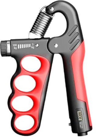 Luojuny Grip Strength Developer, zählbarer Handtrainer, 5–100 kg, verstellbar, für Männer und Frauen, elektronischer Unterarmtrainer, Muskelfitness Rot
