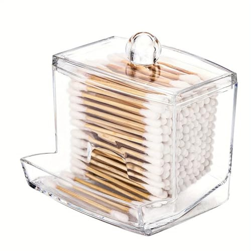 XINCHENG Boite Coton Tige, Distributeur de Coton, Boite Salle de Bain, Acrylique Rangement Coton Tige pour Cosmétiques Maquillage Transparent