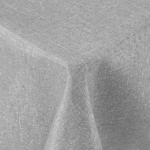 Spotjoy Glitzer Leinenoptik Tischdecke Abwaschbar Rechteckig 140x300 cm Tischtuch Lotuseffekt Wasserabweisend Tischwäsche Fleckabweisend - Grau