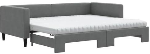 ZQQLVOO Bed Frame Lattenrost Palettenbett Bodenbett Tagesbett Ausziehbar mit Matratzen Dunkelgrau 90x200 cm Stoff