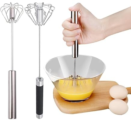 Halbautomatischer Schneebesen aus Edelstahl, 2 Stücke Schneebesen Edelstahl für die Küche Halbautomatischer Handschneebesen, Drehbarer Push Mixer Rührer zum Schneebesen, Schlagen, Rühren