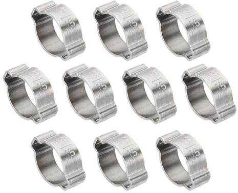 PATIKIL 10 Pcs 13-15mm Collier de Serrage à Double Oreille, Anneaux de Sertissage de Clip Torique en Acier Inoxydable 304 pour Connexions de Raccords Tubes Essence Carburant, Ton Argenté
