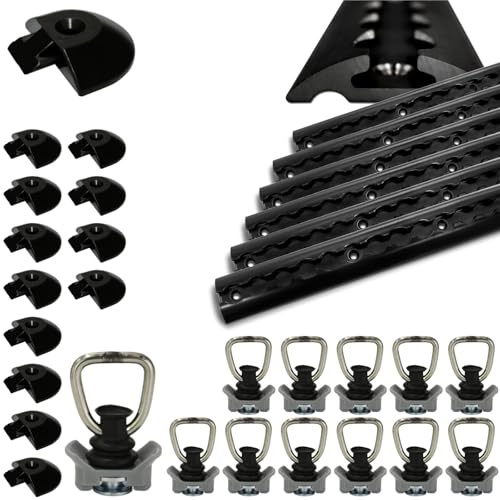 Airline Riel robusto semicircular negro 6X 1,5 metros con 12 anclajes y 12 tapas, riel de enganche de aluminio Black line, alta estabilidad y durabilidad, para remolques, coches, camiones