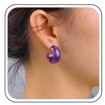Aneneiceera Boucles d'oreilles créoles vintage larges en améthyste violette avec cristal violet - Boucles d'oreilles créoles creuses en oxyde de zirconium violet - Boucles d'oreilles pendantes
