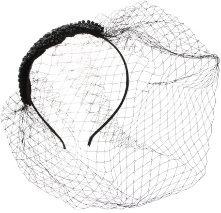 OHPHCALL Mesh Kopfschmuck Damen Vintage Mit Diamantdekor Leichter Netz Schleier Fotokopfbedeckung Für Party Und Festival Schwarz