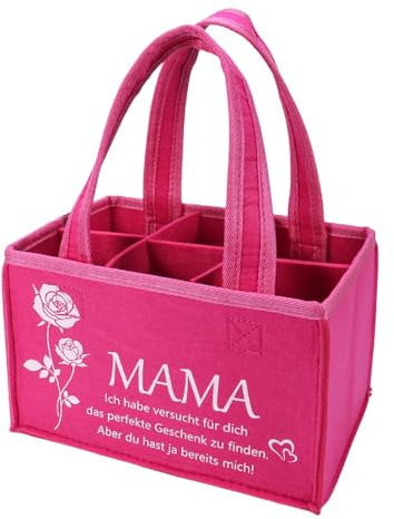 trabag Flaschentasche für Mama Geburtstagsgeschenk - Filztasche für 6 Flaschen, Geschenke zum Frauen Geschenk, Einkaufstasche mit Trageschlaufen und Aufdruckr (24x15x15 cm)