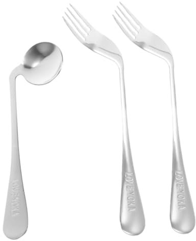 NOLITOY Vajilla De Alimentación Cuchara y Tenedor Angulados Cuchara Pequeña De Acero Inoxidable Utensilio Ligero Ergonómico Para Personas Mayores Auxiliar Para Comer Cama