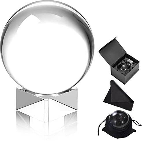 K9 Sfera di Cristallo 80mm Palla di Vetro Trasparente per Fotografia, Lens Ball con Supporto, Crystal Prop Per Divination o Meditazione e Guarigione, Decorazioni di Nozze Casa Ufficio