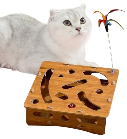 Katzen-Puzzle-Spielzeug, interaktive Katzenbox, Bälle und Teaser-, 28 x 28 x 7 cm, geistig stimulierend, Langeweile, für Jagd, Spielen und Kätzchenunterhaltung