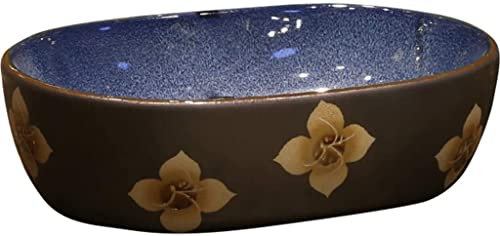 YNIYUJKL Vasques, Vasque De Salle De Bain Vasque d'art D'Hôtel De Luxe Vasque À Poser Antique Chinoise Vasque Simple en Céramique Bleue d'art Rétro Mystérieux,Blue-48 * 34 * 15cm