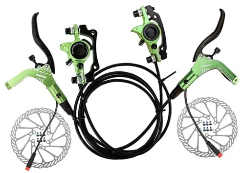 Buachois Bike Disc Brake Sets, E-Bike Hydraulic Brake Kit with 160mm Rotors, Left Front 89cm & Right Rear 147cm Oil Pressure Calipers Levers for Electric Bike Scooter (Green)