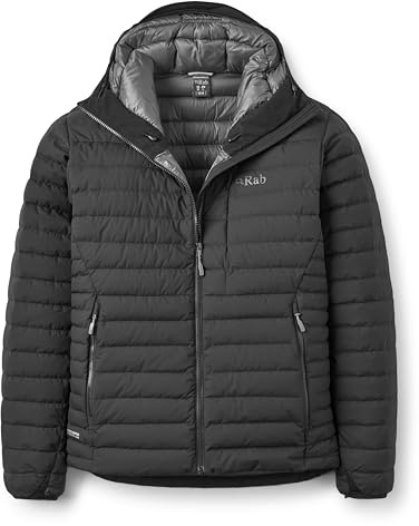 Rab Men's Microlight Windstopper Hoody - GTX Windproof Gore-Tex Down Jacket for Skiing & Climbing - Black - Large