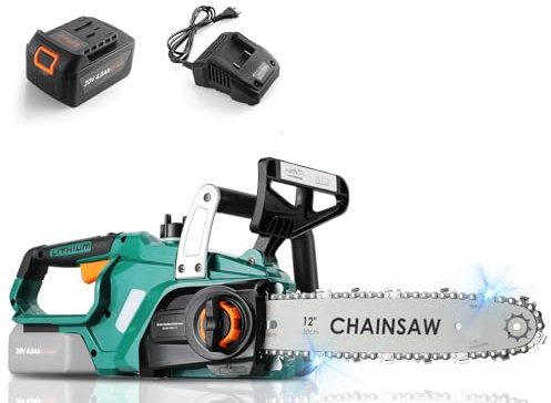 Motosega a Batteria 12 Pollici,Motore Brushless,Motosega Elettrica con Li-Ion 20V 4000 mAh,Velocità Catena 7.5m/s,Lunghezza di Taglio 30,5 cm,Sega a Batteria per Giardinaggio e Taglio Legno