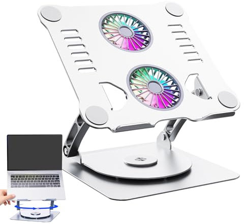Gvblkq Adjustable Computer Stand With 360 Rotating Base, Laptop Stand With Built In Cooling Fan, Metal Notebook Mount For Work, Study, Foldable Laptop Riser For Desk, Office, Home