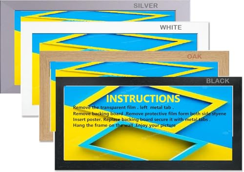 Panoramic Black,oak,Silver,White Picture, Frame Poster Frame & 36X24 (Modern, Black, 98x33cm)