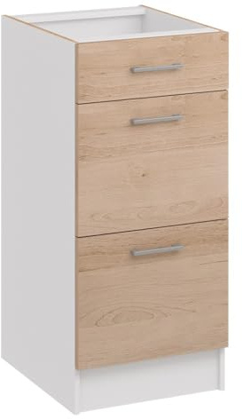 roe furniture Küchenunterschrank 40 cm Breite mit 3 Schubladen – Unterschrank – Küchenschrank 40×82×44 cm – Stauraumschrank aus Holzwerkstoff, melaminbeschichtet, Bodenaufstellung