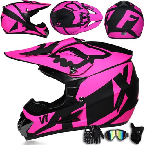 Casco de Motocross para jóvenes y Adultos con aprobación Dot Casco Integral para Motocross con Gafas, Guantes y Protector Facial para BMX ATV MTB MX Descenso Bicicleta de montaña,Color I-S