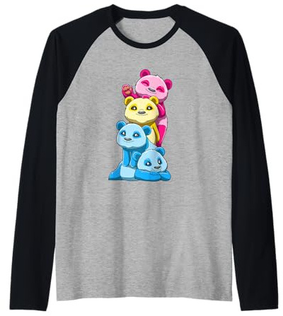 Panda Pansessuale Impilato Orgoglio LGBTQ Kawaii Maglia con Maniche Raglan