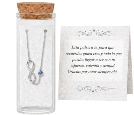 Pulsera mujer plata de ley ajustable – Pulsera infinito mujer con corazón azul brillante – Regalos para una hermana, amiga con diseño significativo – Pulsera mujer mama perfecta para regalar.