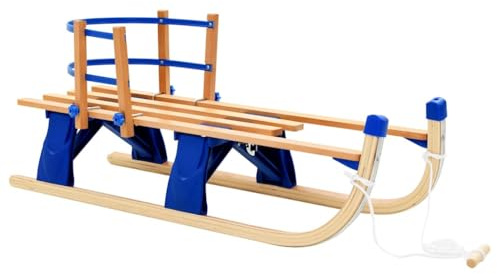 Teenpull Slittino pieghevole in legno con schienale, 119 cm, slitta in plastica con corda di trazione, slittino in metallo continuo, per bambini, per neve, slittino e tempo libero, trasporto
