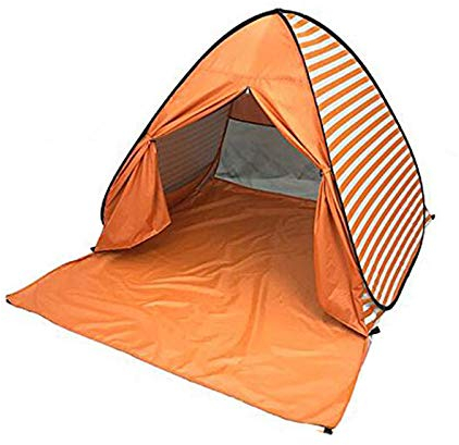 YBK Tech Automatic Pop Up Beach Tent UV Protection Instant Portable Quick Cabana Sun Shelter for 2-3 Persons- Stripe Design (Orange)
