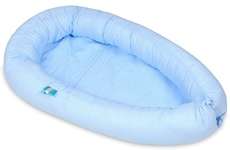 Velinda Kuschelnest Babynest Babynestchen Nestchen Reisebett Kuschelbett 100% Baumwolle (Muster: Blaue Karos)