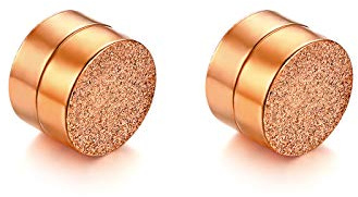JewelryWe Schmuck Magnet Ohrringe Edelstahl sandgestrahlt Fake Plug Magnetisch Rund Ohrstecker Tunnel Non-Piercing Ohrclips für Herren Damen Schwarz/Silber/Gold/Rosegold
