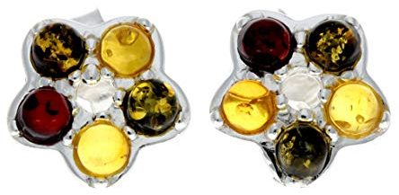 Ohrstecker Sterling-Silber 925 Baltischer Bernstein Blume klein