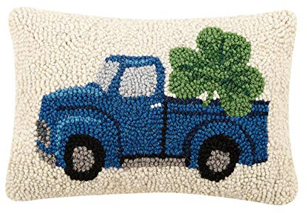 Peking Handicraft 30TG415C12OB Poly Filled Hook Throw Pillow, 12-inch Length, Wool and Cotton (Shamrock Truck)