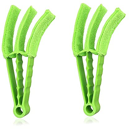 2Pcs Wet Dry Venetian Window Blind Cleaner Microfiber Brush 3 Pronged Washable Duster (Green)