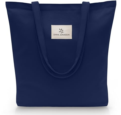 Emma Jonasson Jutebeutel mit Reißverschluss - Stilvoller Shopper Damen mit Innentasche - Einkaufstasche mit langem Henkel - perfekte Tasche als Tote bag, Schultertasche, Stofftasche groß blau