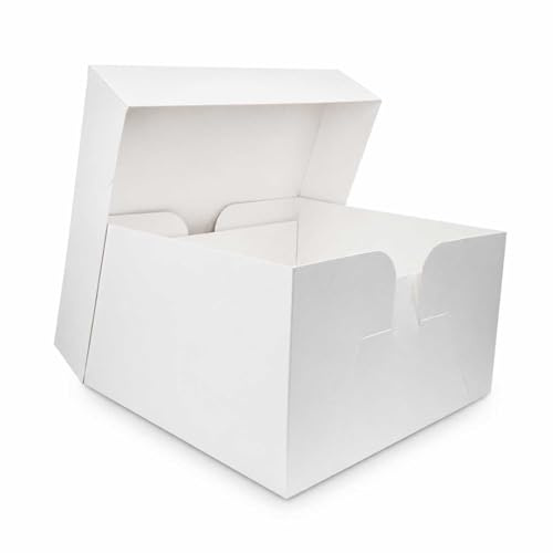 LARRYROO White Cake Boxes 10 Inch | Pack of 5 | Square Cardboard Cake Boxes with Lids, Flat Packed Bakery Boxes for Birthday Cakes, Wedding Cakes & Transport