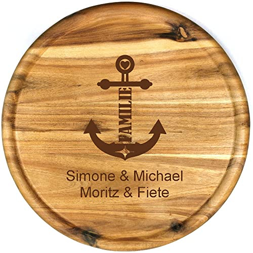 Sterngraf Pizzateller mit Gravur (Namen) personalisiertes Holz Pizzabrett 32cm Akazienholz - Geschenkidee zum Geburtstag, Geschenke für Eltern Geschwister, Anker Motiv P19 Familie