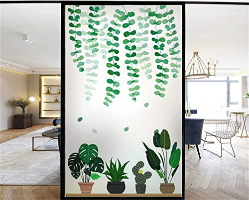 Fensterfolie Selbsthaftend Sichtschutz Glasfolie Wärmeisolierung Sonnenschutzfolie, Anti-UV Statische Fensterfolien für Zuhause und Büro Grüne Pflanzen 45x300 cm