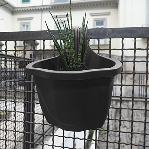 REPLOOD Balconiera Vaso da Ringhiera per Balcone con 1 Ganco da 3 lt Fioriera Balconiere per Ringhiera (Grigio)
