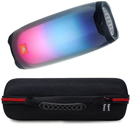 JBL Altoparlante Bluetooth portatile impermeabile Pulse 4 con LED a 360 colori e custodia sportiva Deluxe EVA (nero)