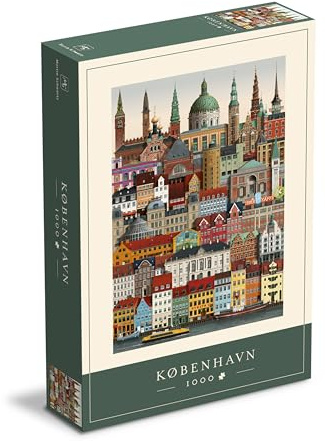 Martin Schwartz ApS Kopenhagen Stadt Puzzle 1000 Teile für Erwachsene – Künstlerisches Stadtmotiv mit Gebäude-Liste & Poster, 50×70 cm, Karton