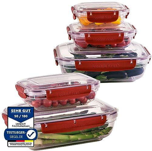 uandu Frischhaltedosen mit Deckel, 5er Tupperdosen Set, Meal Prep Boxen, Frischhaltedose für Mikrowellen und Kühlschrank, Vorratsdosen Luftdicht, Gefrierdosen für Mikrowellen und Kühlschrank, BPA frei