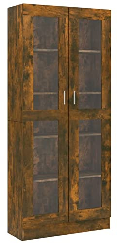 Gecheer Vitrinenschrank Bücherregal Bücherschrank Beistellschrank Sideboard Anrichte Kommode Beistellschrank Mehrzweckschrank 82,5 x 30,5 x 185,5 cm (B x T x H) Mit 5 Fächern und 2 Glastüren