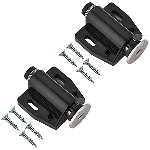 TERF® Push to Open Door Catch Black Single Magnetic Pressure Touch Release Catches Latch for Open and Close The Door with a Single Push including Fixing Screw - Pack of 2