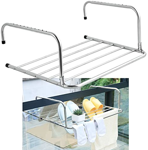 whalebee Tendedero para Interior Y Exterior Tenderete Plegable De 40 Cm A 80 Cm Tendedero De Acero Inoxidable para Balcón Balaustrada Radiador Ventana, Ahorro De Espacio Multifuncional