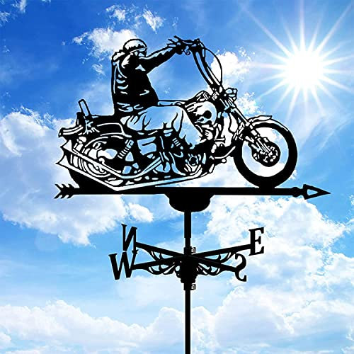 Metall-Windrichtungsanzeiger for den Außenbereich, Metall-Wetterfahne, Jäger-Motorrad-Wetterfahne, Outdoor-Ornament, Edelstahl-Windfahne for Bauernhof, Garten, Hof, Dach, Windrichtungsanzeiger mit Dac