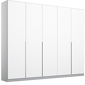 Rauch Möbel Alabama, Kleiderschrank, Farbe Weiß/Seidengrau, Breite 226 cm | Schrank, 5-türig, Zubehör Premium, für Schlafzimmer, Kinderzimmer, Garderobe, Flur