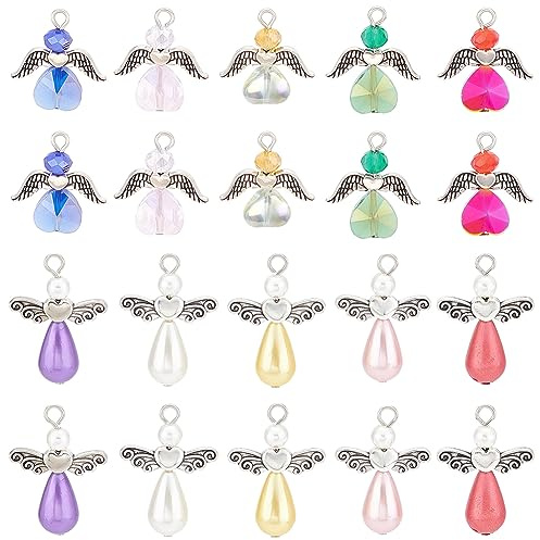 SUNNYCLUE 1 Box Mit 30 Engelsperlen Schutzengel Charms Bulk Perlen Feen Charm Flügelperle Liebesherz Facettierte Glasperlen Weihnachtsengel Charms Für Die Schmuckherstellung Charm Partygeschenk Gesche