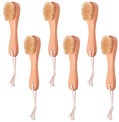 6 Pcs Face Exfoliator Brush Dry Brush Natural Bristles Wooden Face Cleaning Brush, Facial Cleansing Brush Face Wash Scrub Exfoliator Brush for Face Care