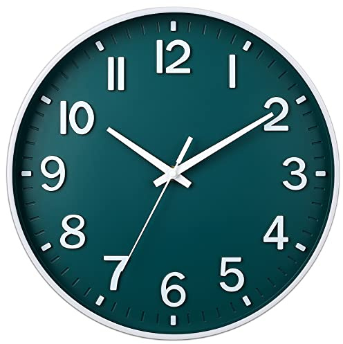 HZDHCLH Funk Wanduhr 30 cm Lautlose Wanduhr Ohne Tickgeräusche, Moderne | Batteriebetriebene Uhr für Zuhause, Küche, Wohnzimmer, Büro, Wanddekoration (Dunkelgrün)