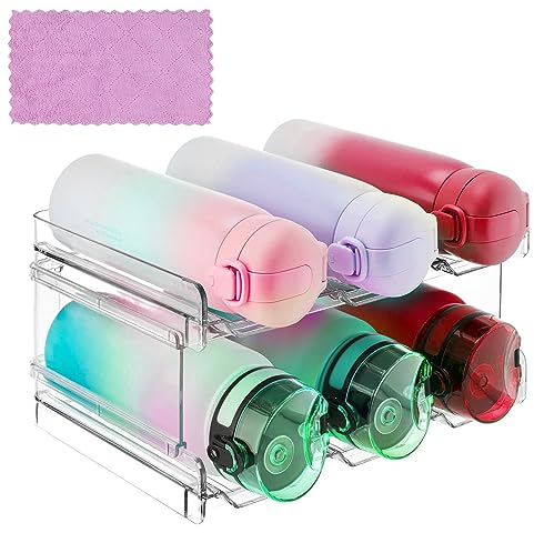 WORLUDE Stackable Water Bottle Storage Rack, Plastic Wine Holder for Pantry,Cabinet,Fridge Kitchen Countertop Cupboard Tabletop Organiser-Pack of 2, Each Rack Holds 3 Containers