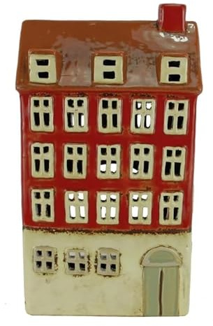 mucHome Windlicht Haus für Teelicht aus Keramik Teelichthaus Lichthaus (Rot 13,5x8x23cm)